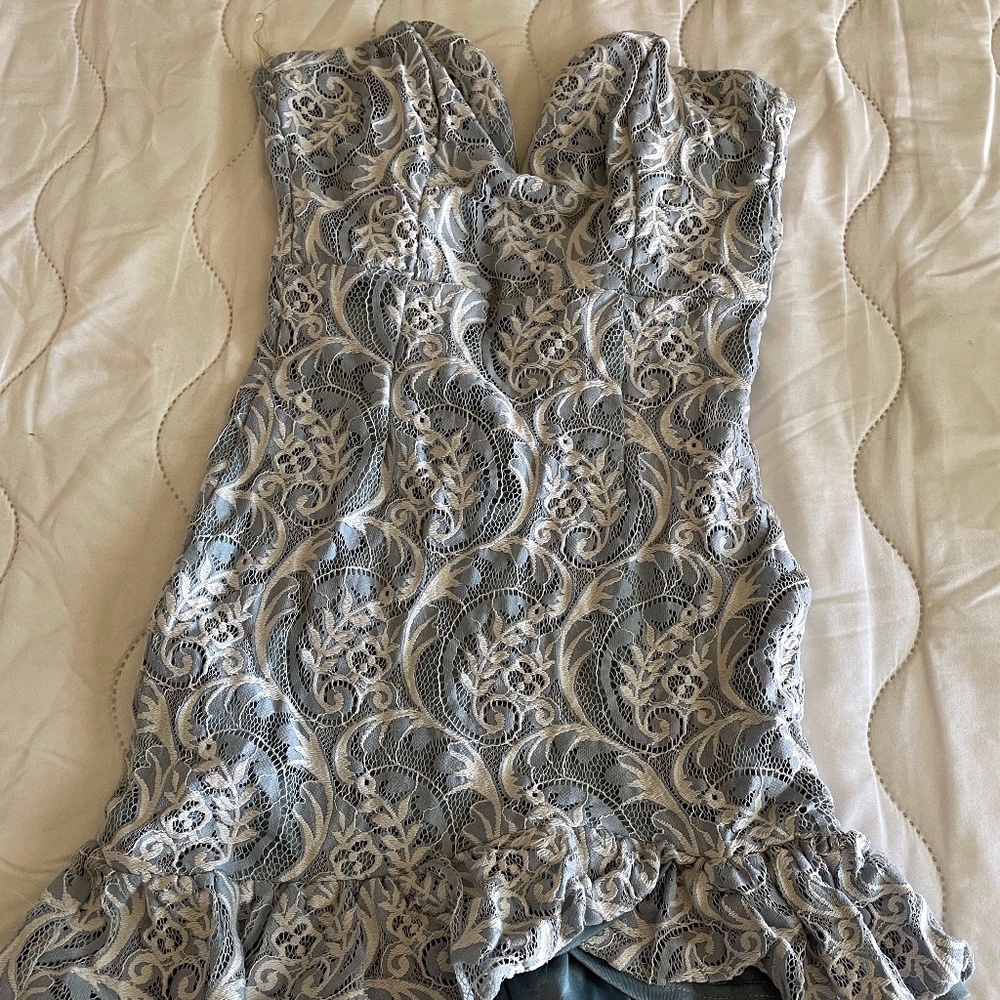 Strapless Lace Mini Ruffled Dress - Picture 2 of 4